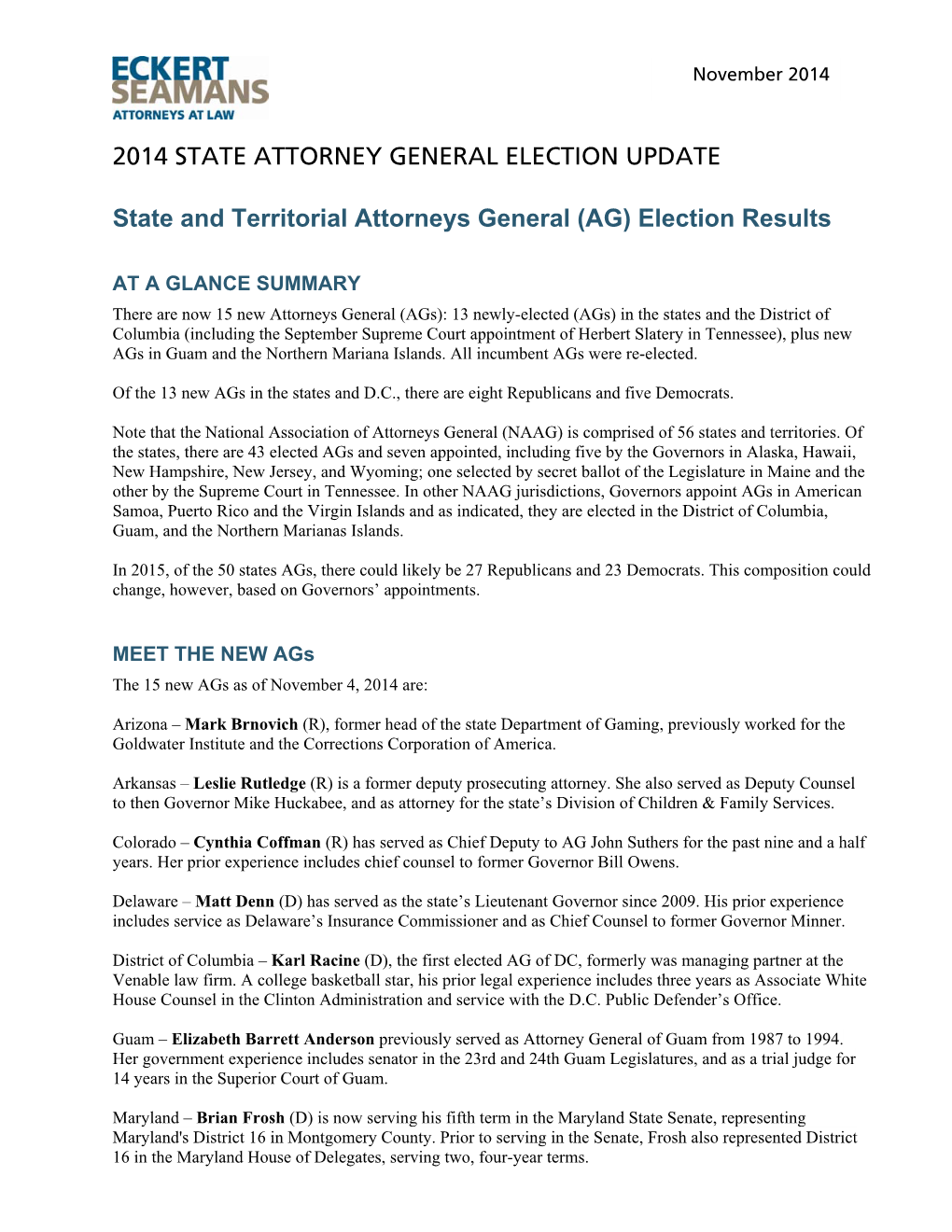 State Attorney General Election Update 2014