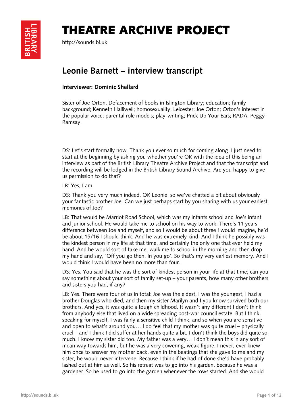 Interview with Leonie Barnett
