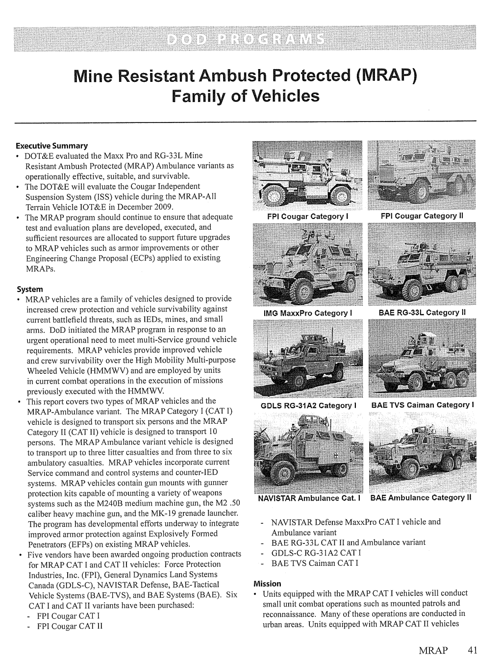 Mine Resistant Ambush Protected (MRAP) Ambulance Variants As Operationally Effective, Suitable, and Survivable