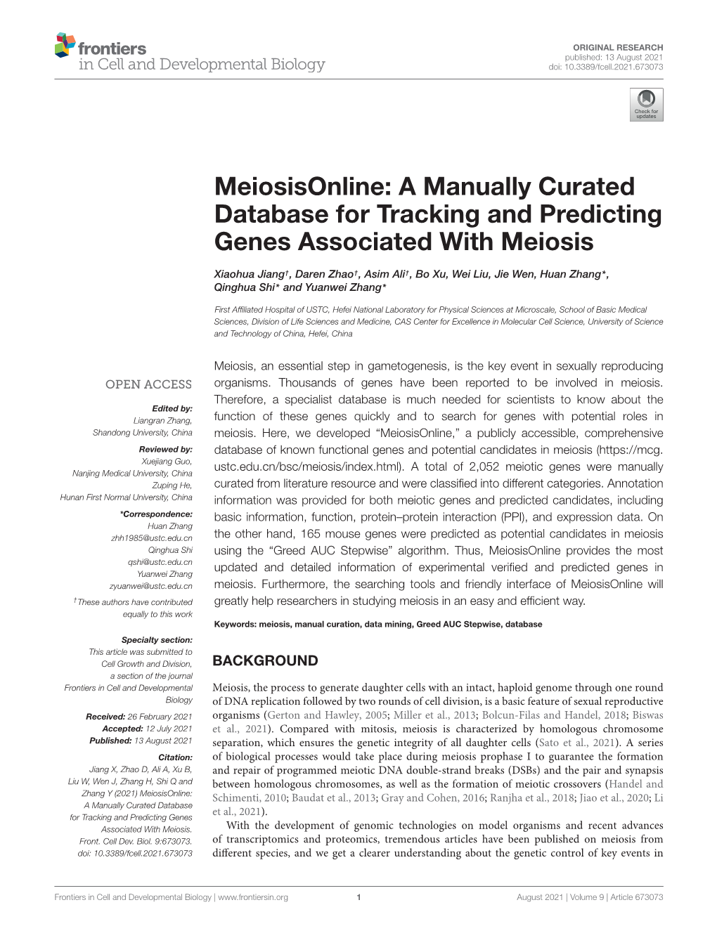 A Manually Curated Database for Tracking and Predicting Genes Associated with Meiosis
