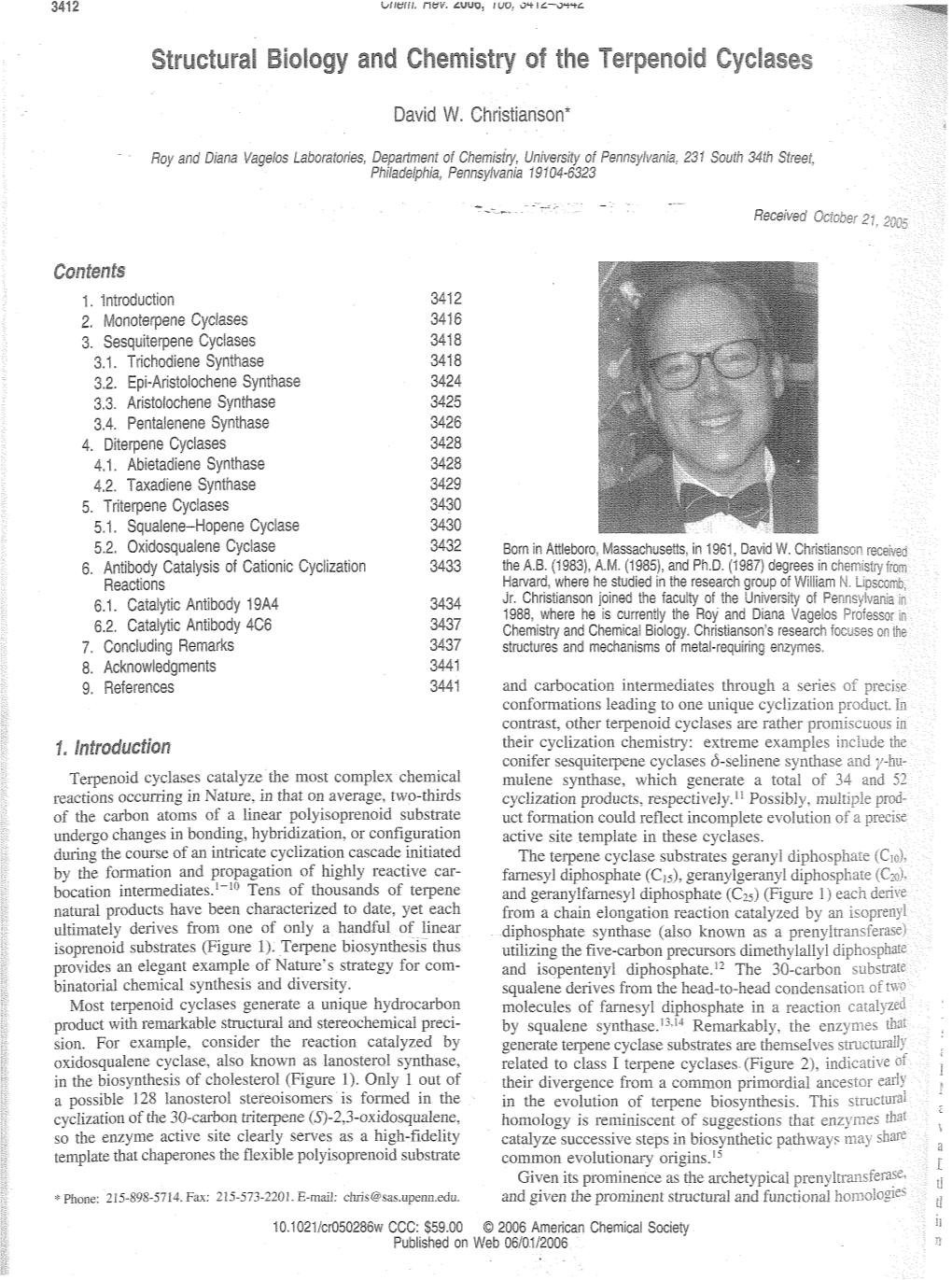 Structural Biology and Chemistry Cf the Terpenoid Cyclases