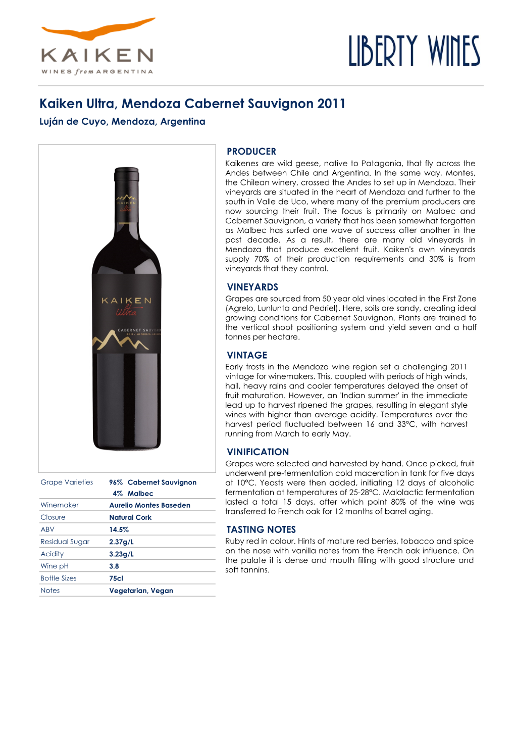 Kaiken Ultra, Mendoza Cabernet Sauvignon 2011 Luján De Cuyo, Mendoza, Argentina