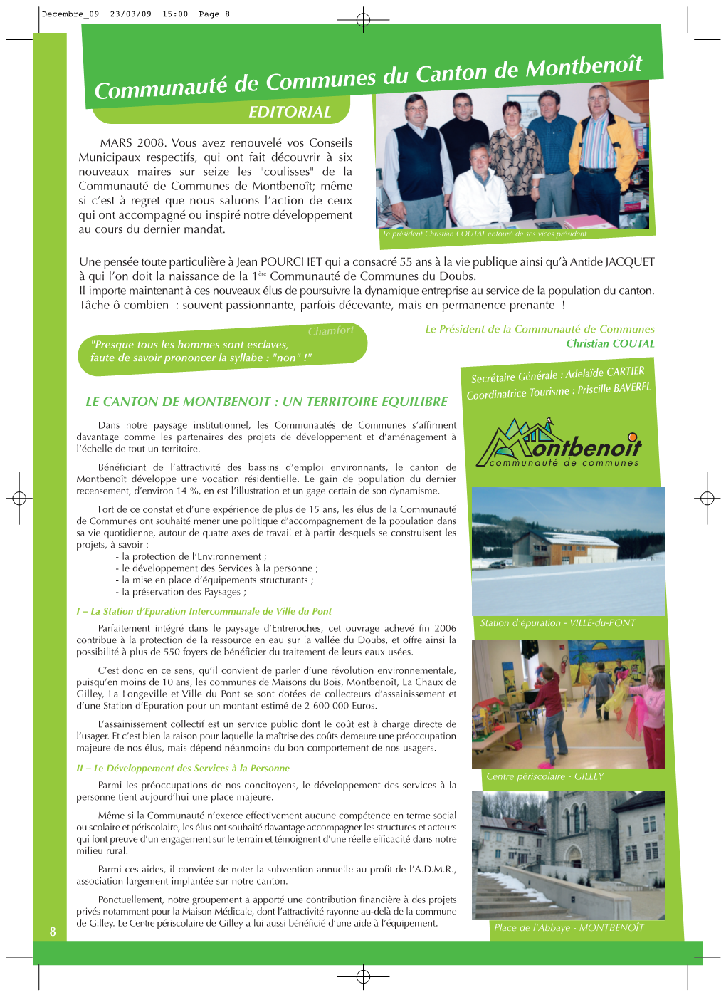 Communauté De Communes Du Canton De Montbenoît EDITORIAL