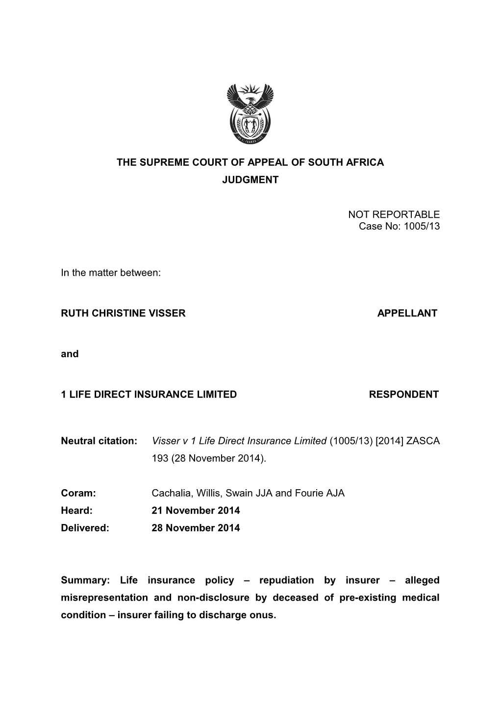 The Supreme Court of Appeal of South Africa s24