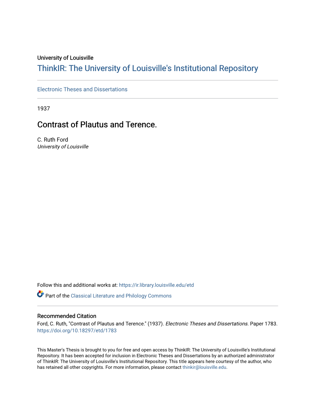 Contrast of Plautus and Terence