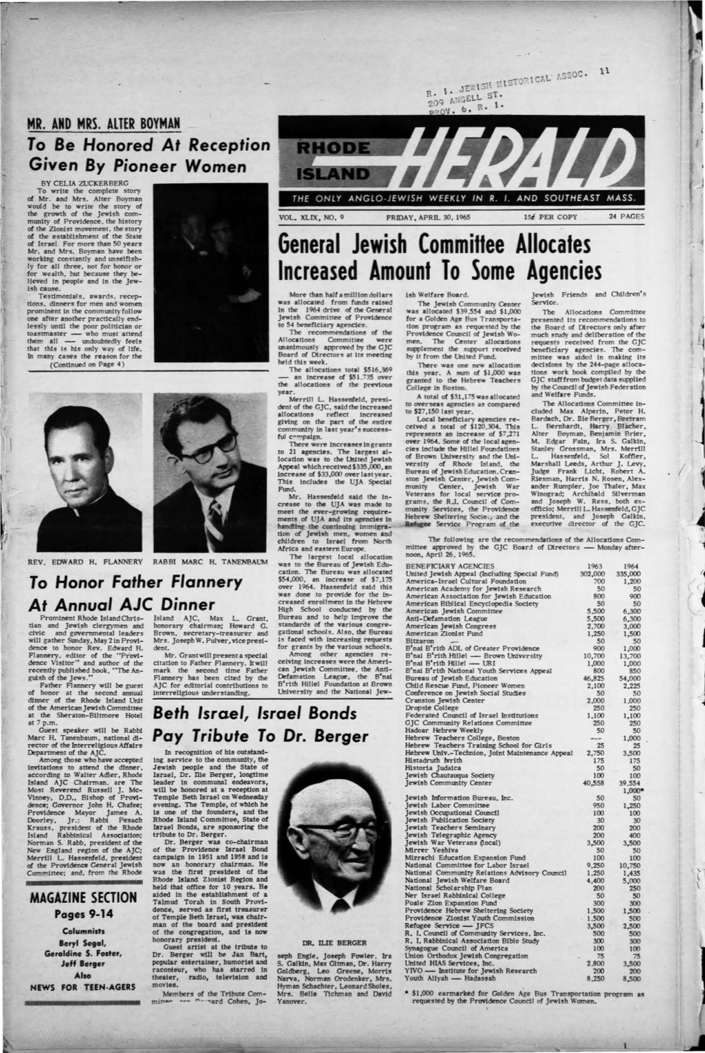 APRIL 30, 1965 of the Zionist Movement, the Story of the Establishment of the State of Israel