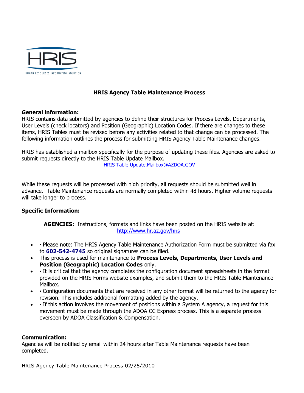 HRIS Is Set up with Data Submitted by Agencies to Outline Their Structures for Process