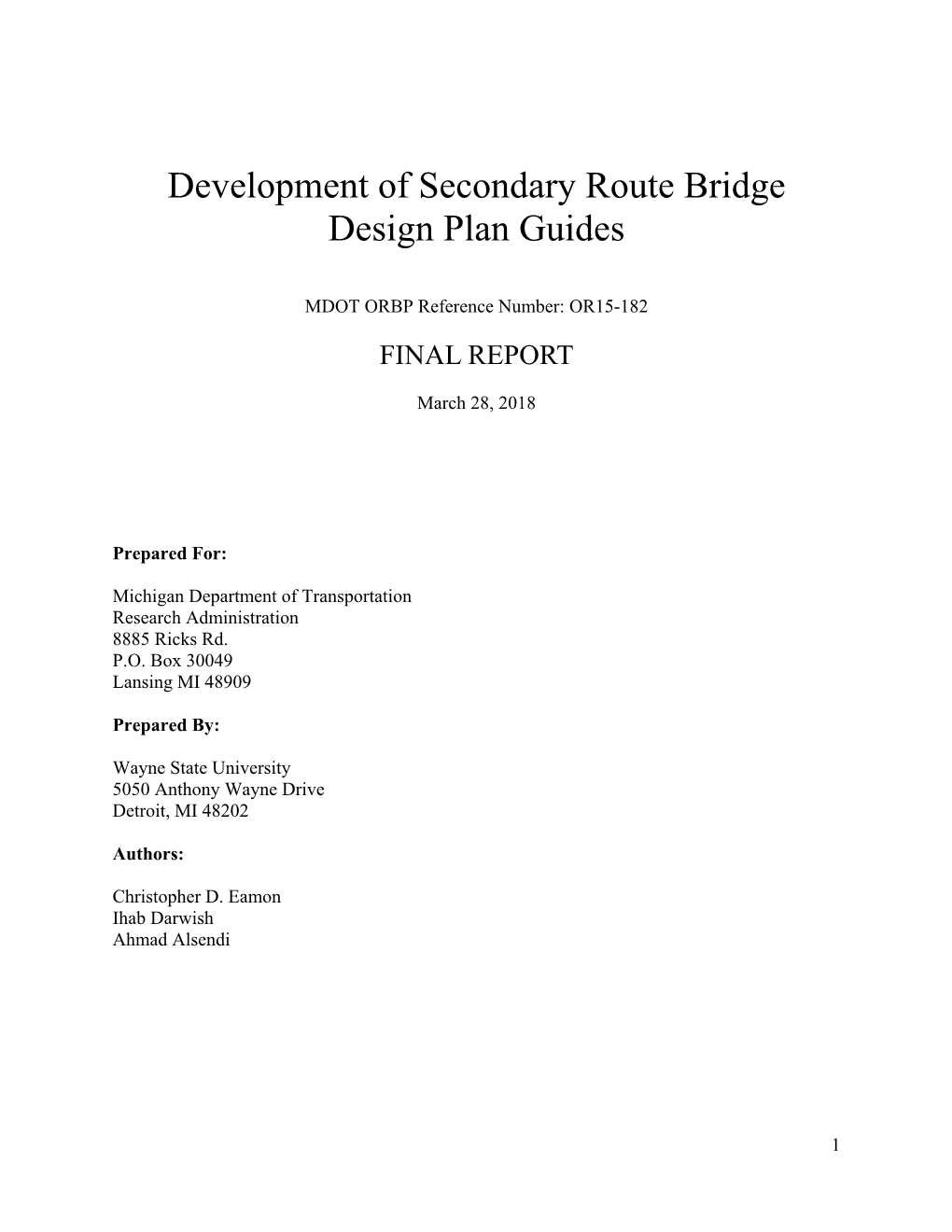 Development of Secondary Route Bridge Design Plan Guides