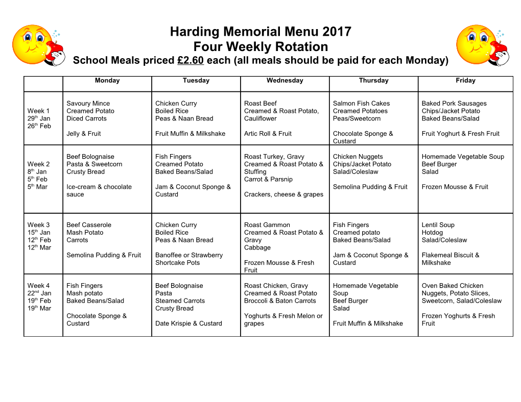 Harding Memorial Menu 2017