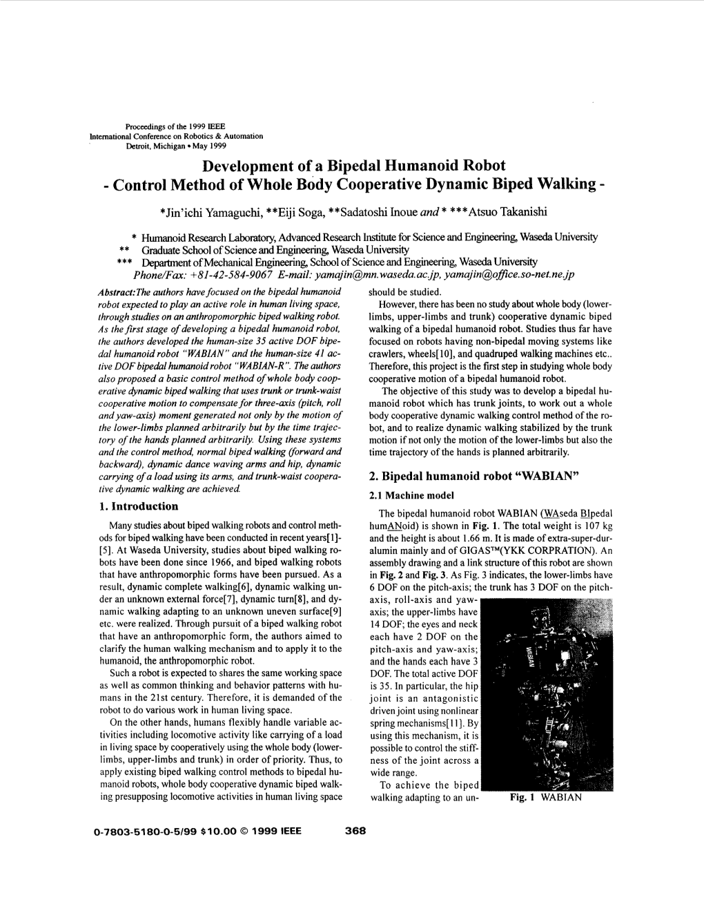 Development of a Bipedal Humanoid Robot-Control Method of Whole