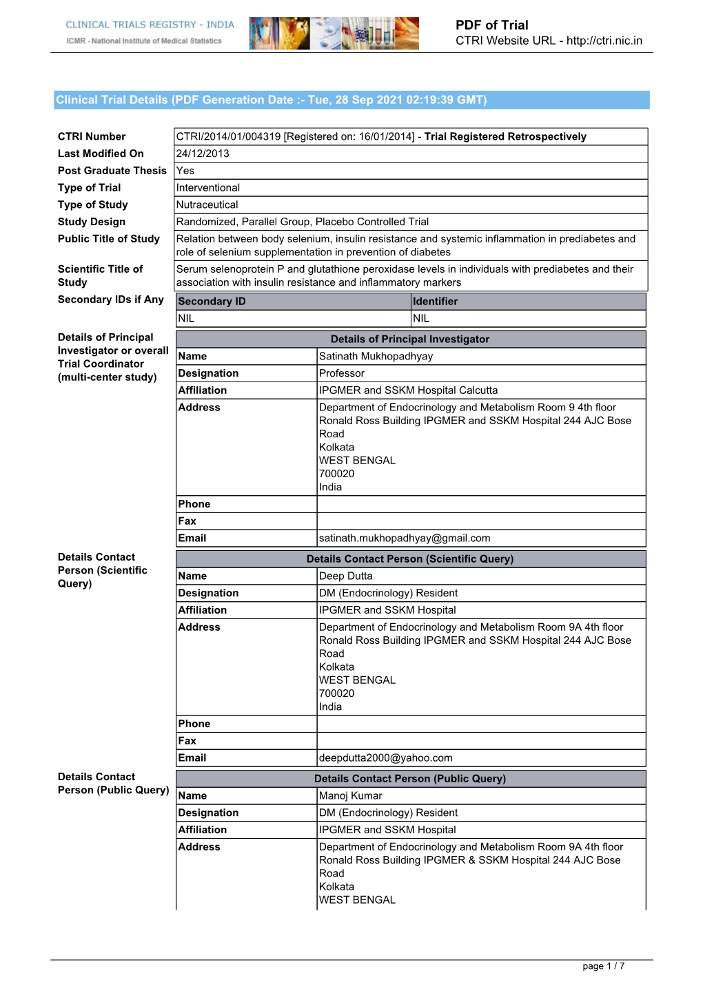 CTRI Trial Data