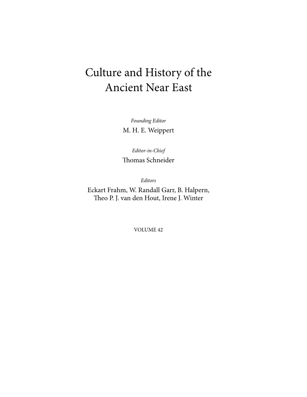 Culture and History of the Ancient Near East