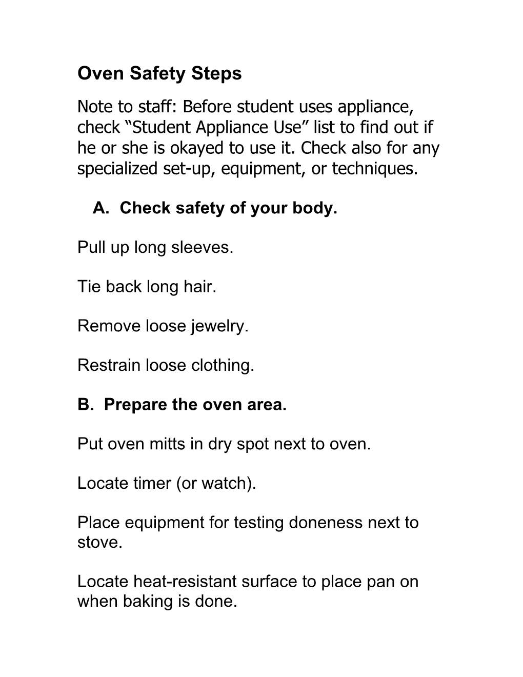 Oven Safety Steps