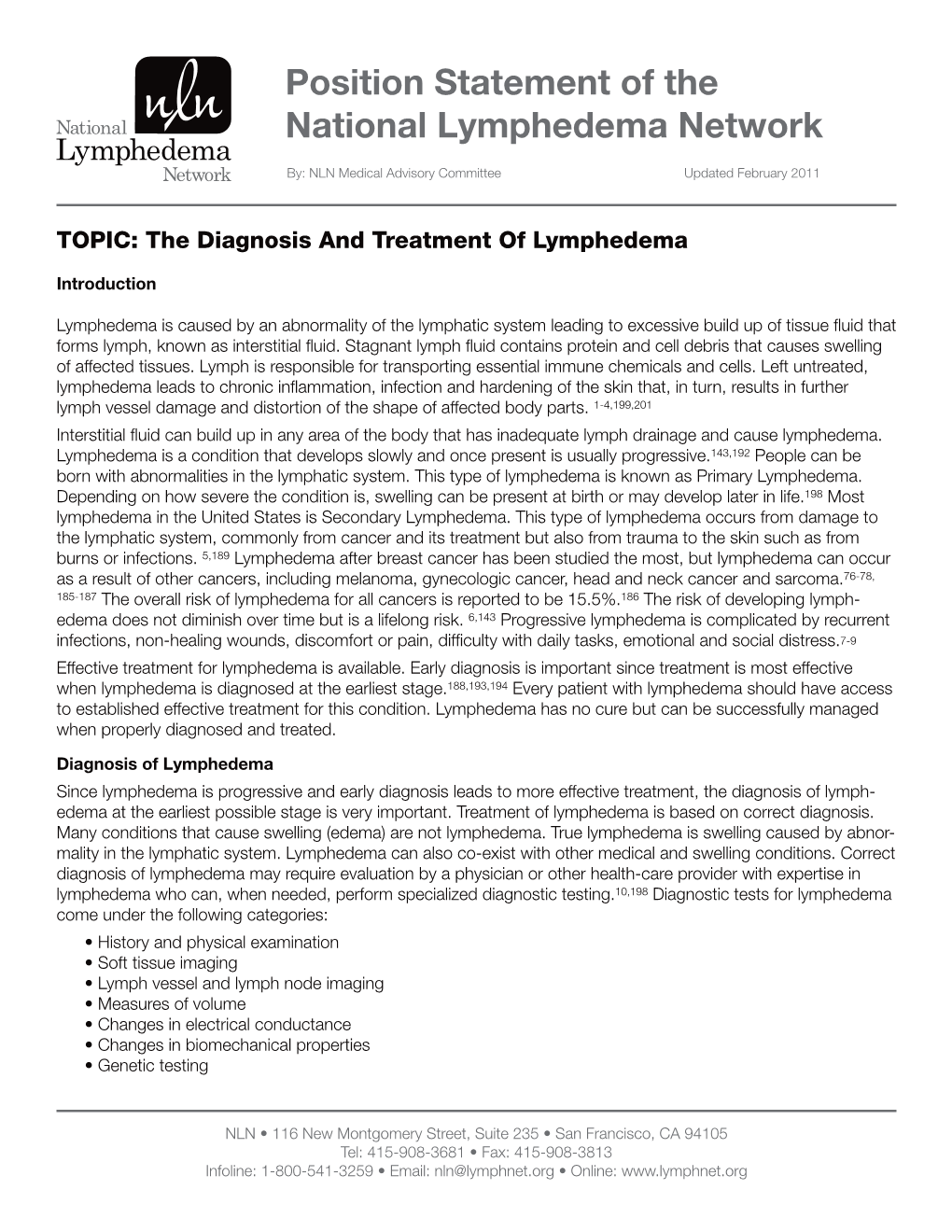 Position Statement of the National Lymphedema Network