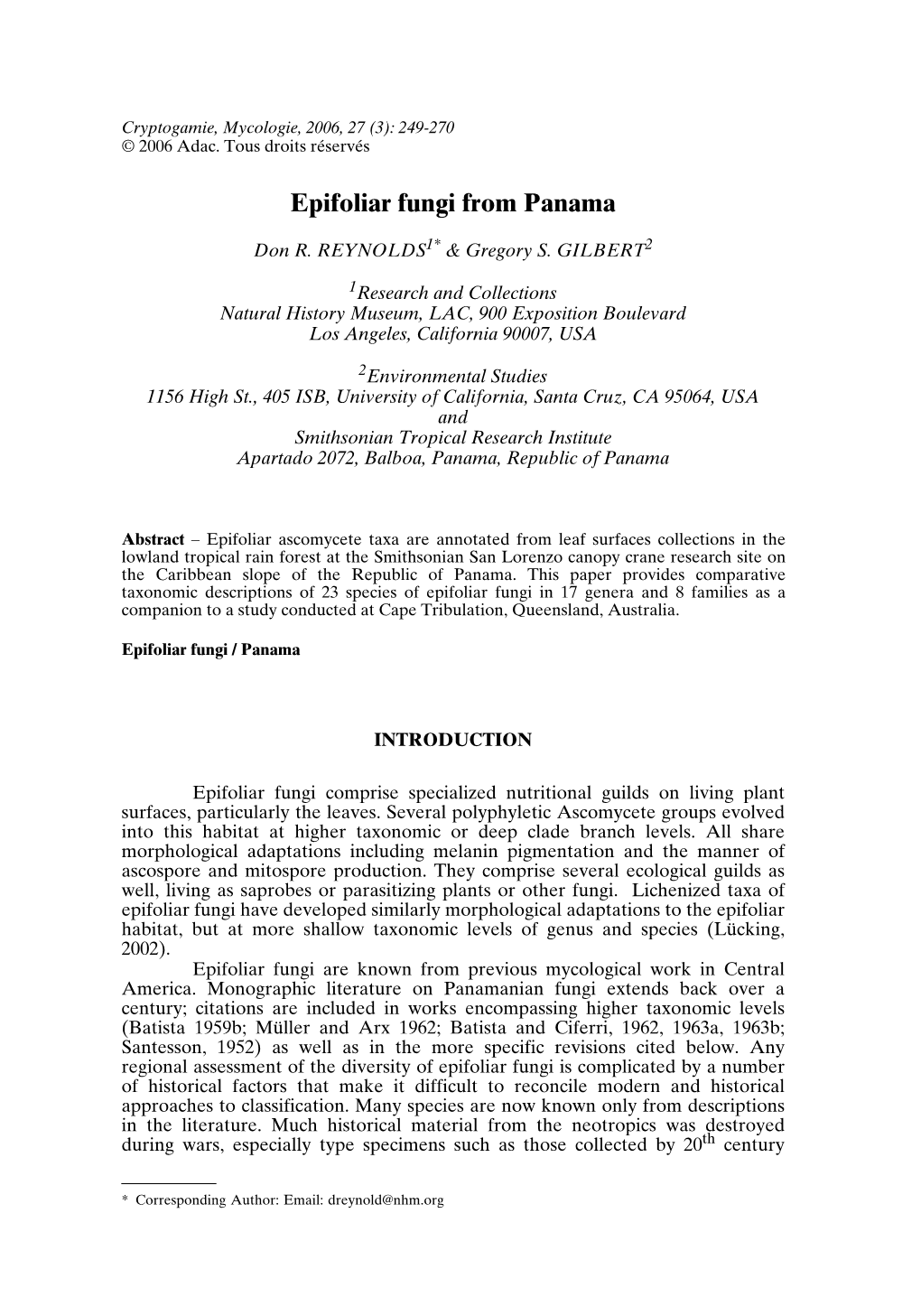 Epifoliar Fungi from Panama