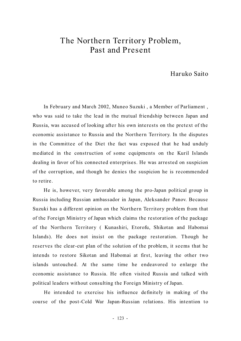 The Northern Territory Problem, Past and Present the Northern Territory Problem, Past and Present