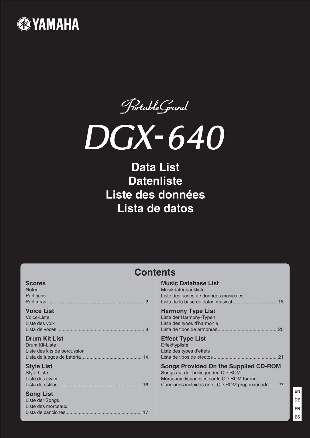 DGX-640 Data List