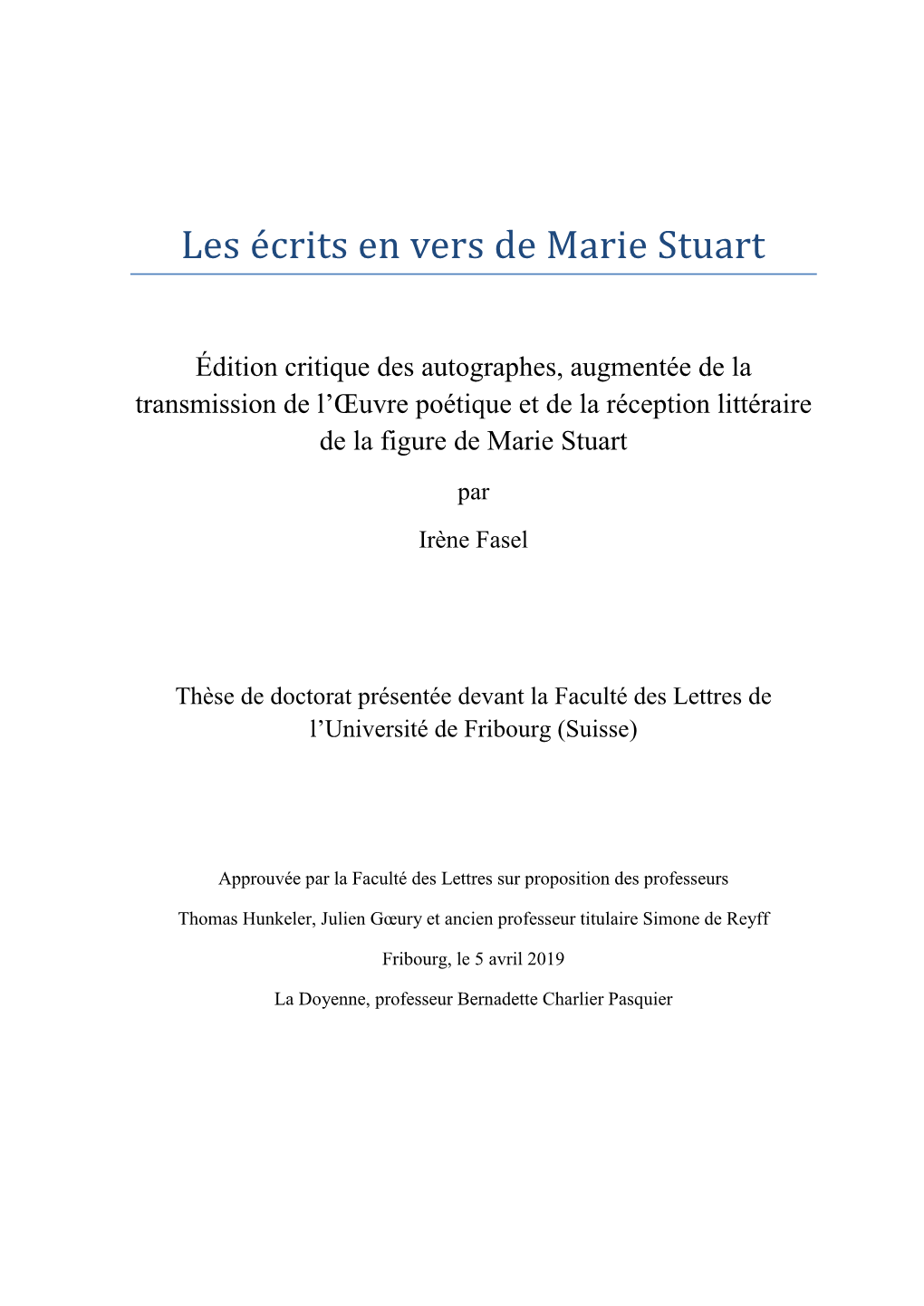 Les Écrits En Vers De Marie Stuart