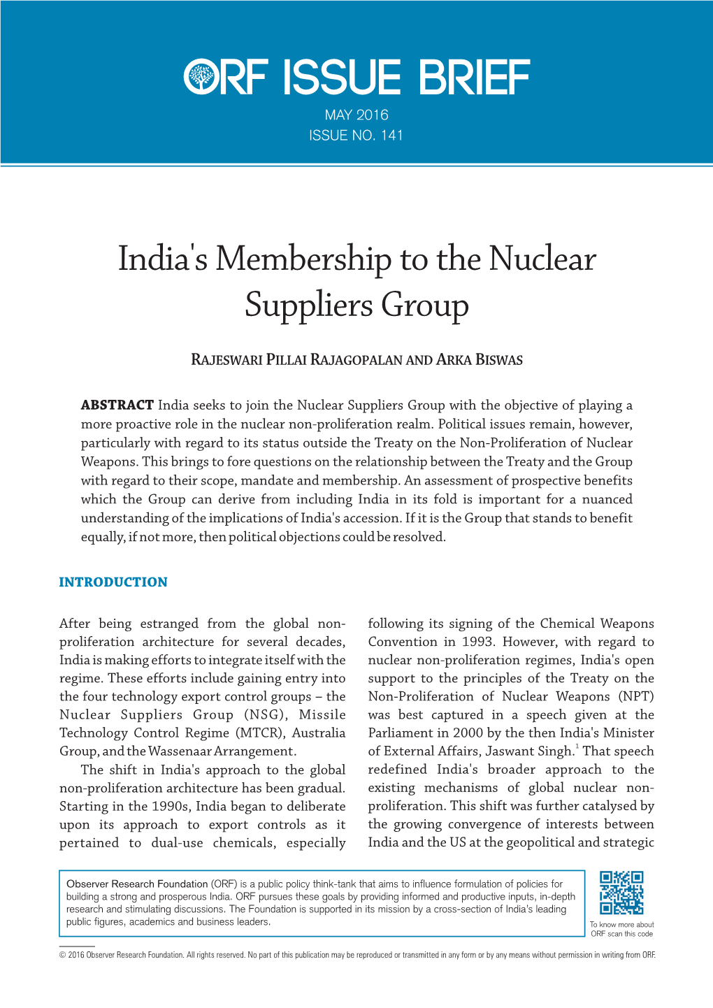 India's Membership to the Nuclear Suppliers Group