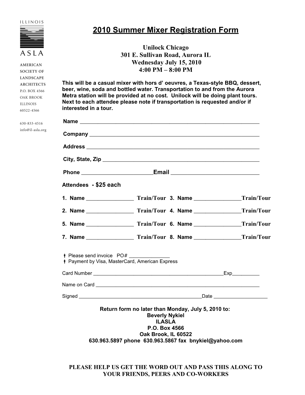 2010 Summer Mixer Registration Form