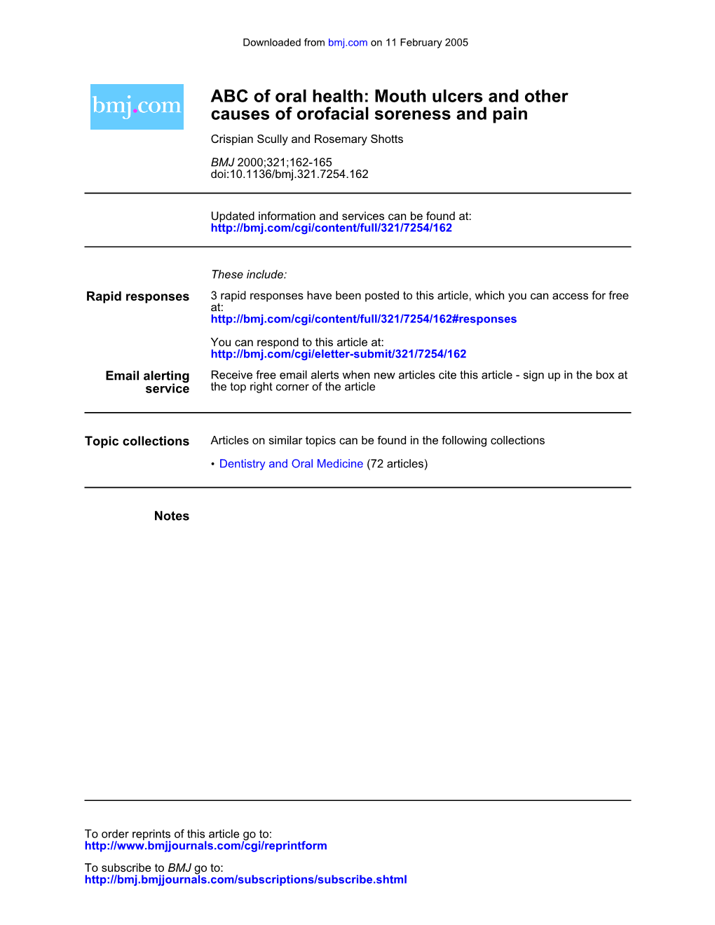 Causes of Orofacial Soreness and Pain ABC of Oral Health: Mouth Ulcers