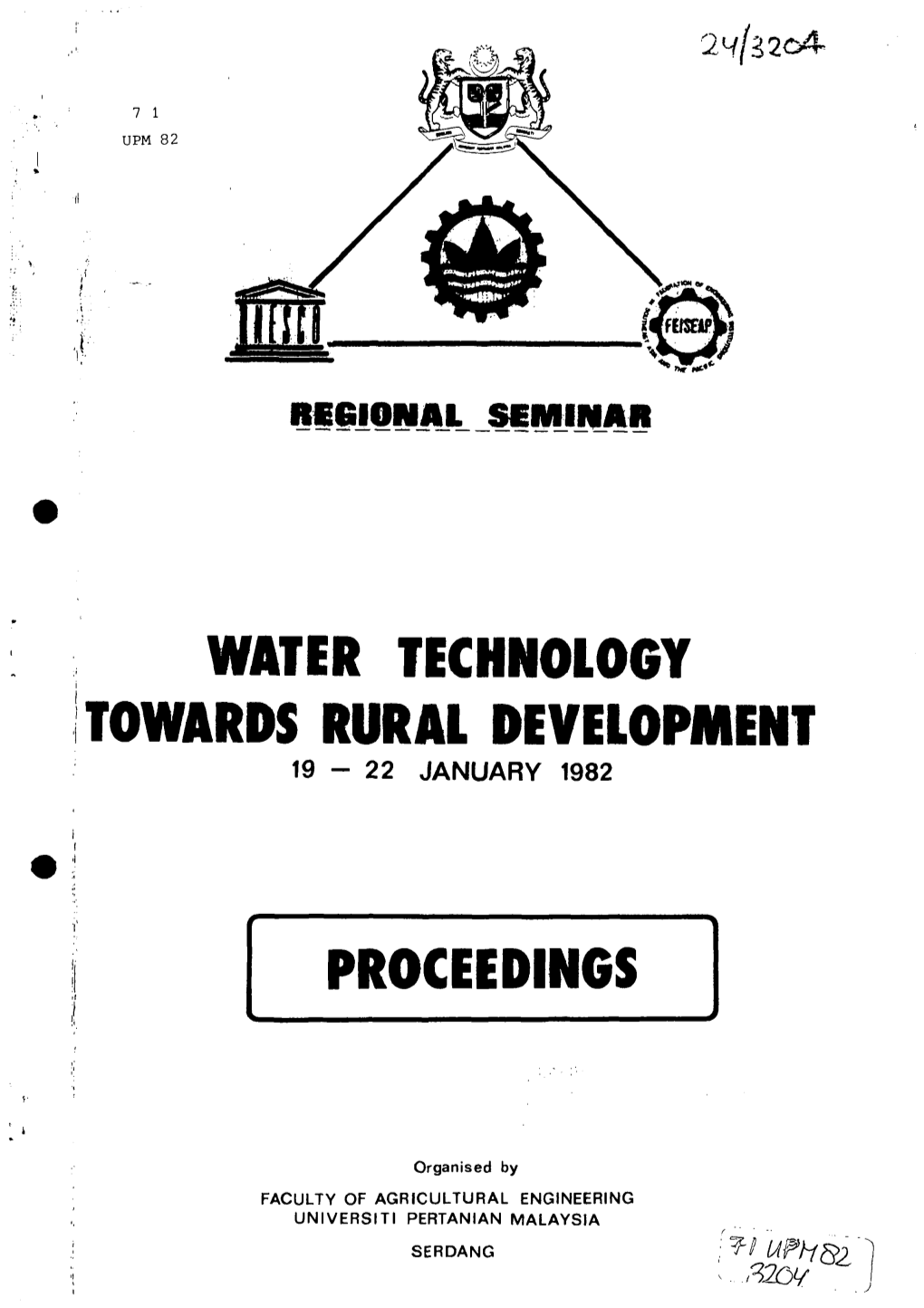 Water Technology Towards Rural Development 19 - 22 January 1982