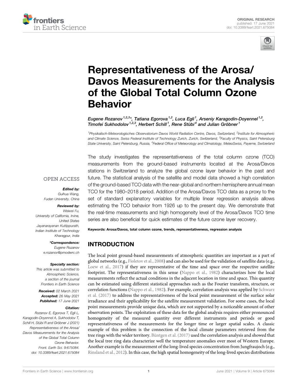 Representativeness of the Arosa/ Davos Measurements for the Analysis of the Global Total Column Ozone Behavior