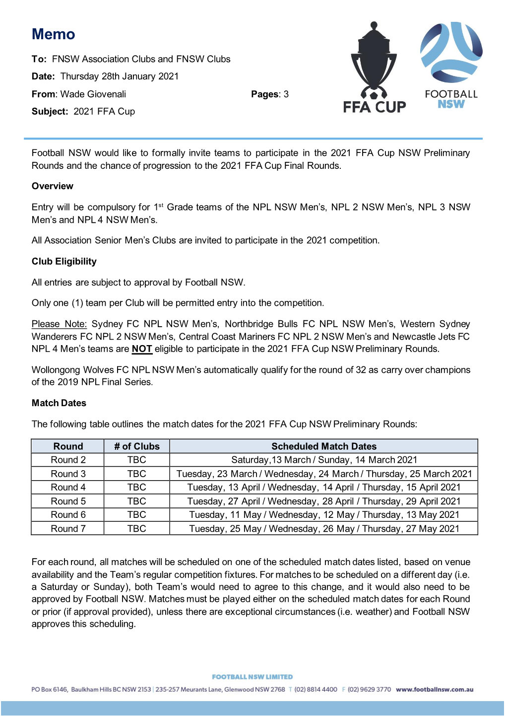 2021 FFA Cup Memo