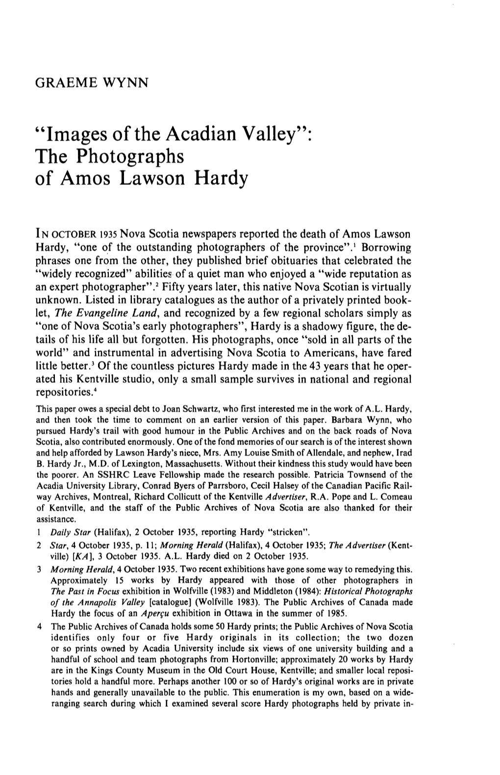 "Images of the Acadian Valley": the Photographs of Amos Lawson Hardy