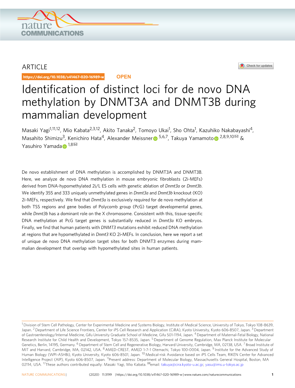 Identification of Distinct Loci for De Novo DNA Methylation by DNMT3A And