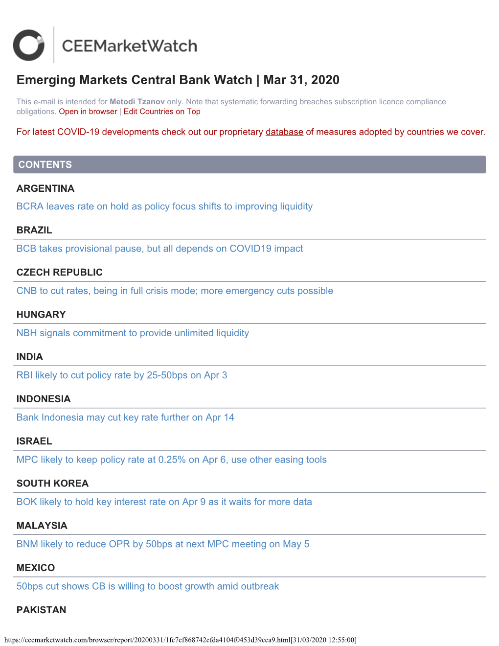 Emerging Markets Central Bank Watch | Mar 31, 2020