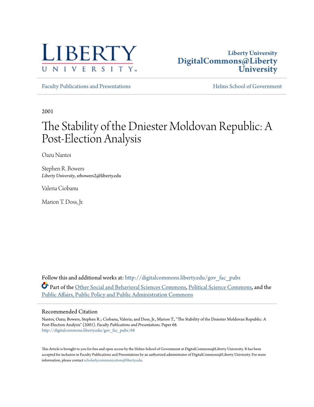 The Stability of the Dniester Moldovan Republic: a Post-Election Analysis