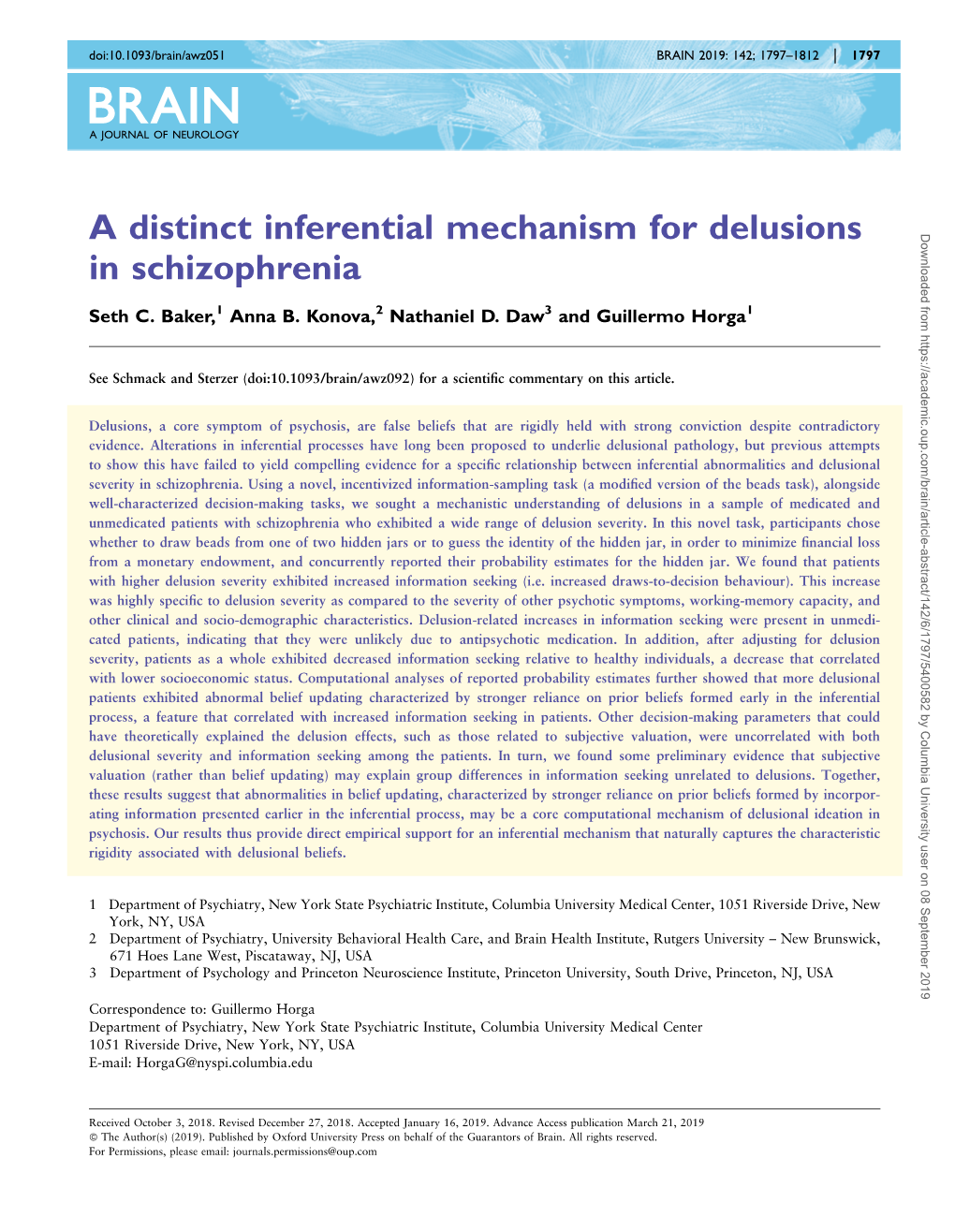 A Distinct Inferential Mechanism for Delusions in Schizophrenia