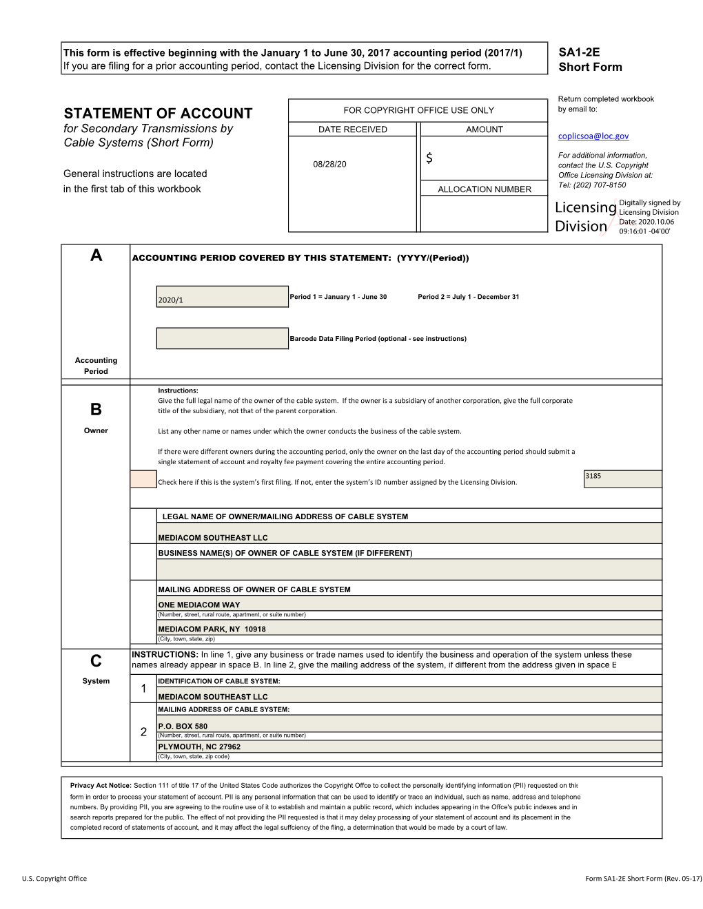 Licensing Division for the Correct Form