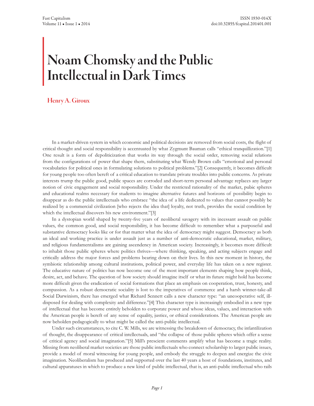 Noam Chomsky and the Public Intellectual in Dark Times