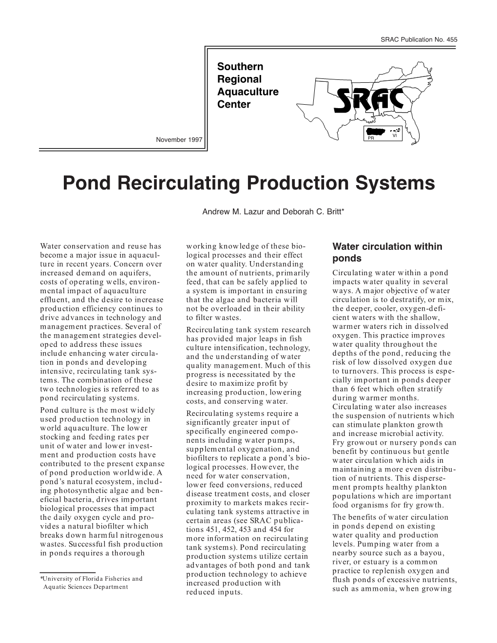 Pond Recirculating Production Systems