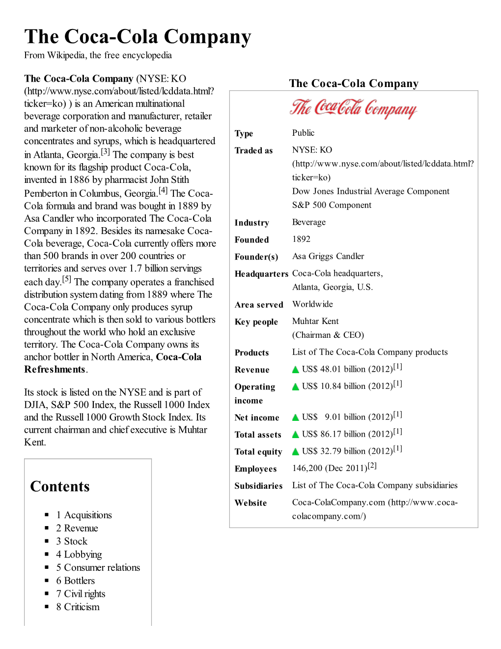 The Coca-Cola Company from Wikipedia, the Free Encyclopedia