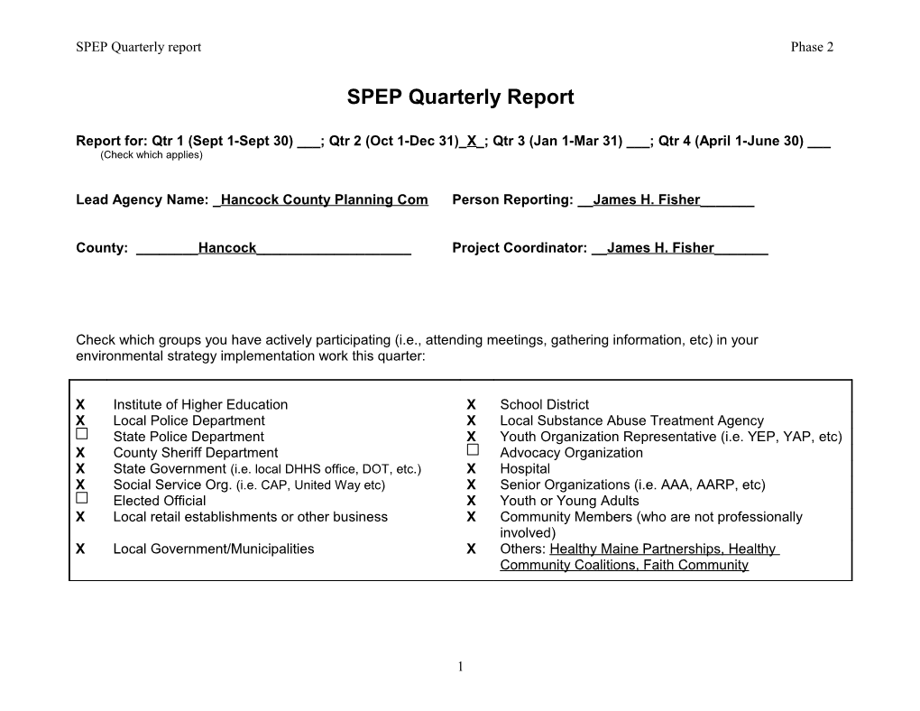 SPEP Quarterly Report Phase 2