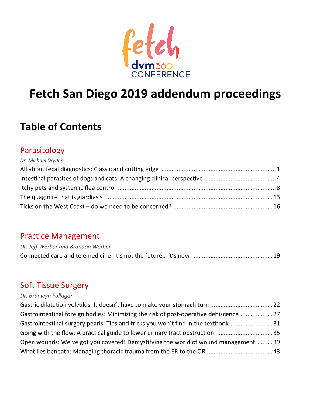 Fetch San Diego 2019 Addendum Proceedings