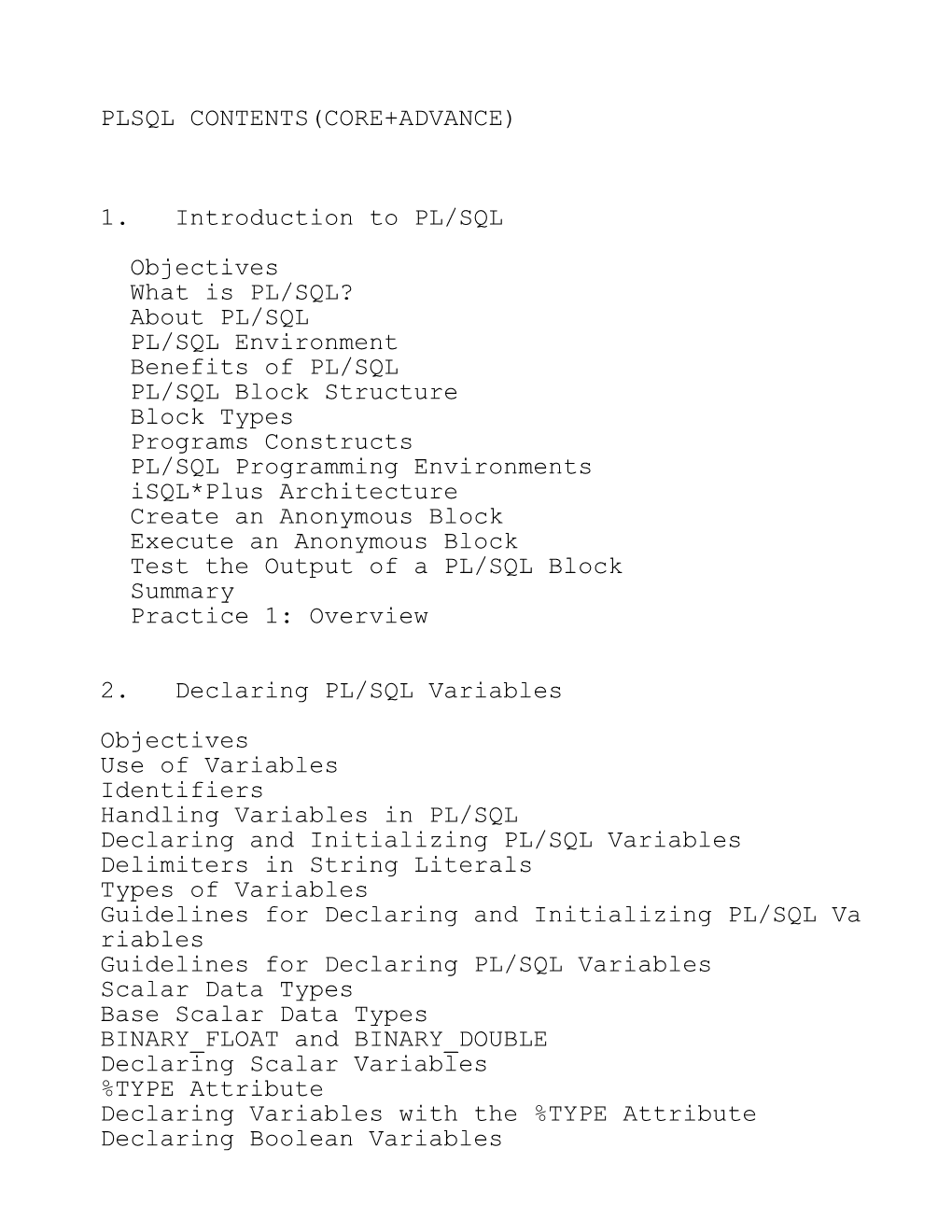 Plsql Contents(Core+Advance) 1