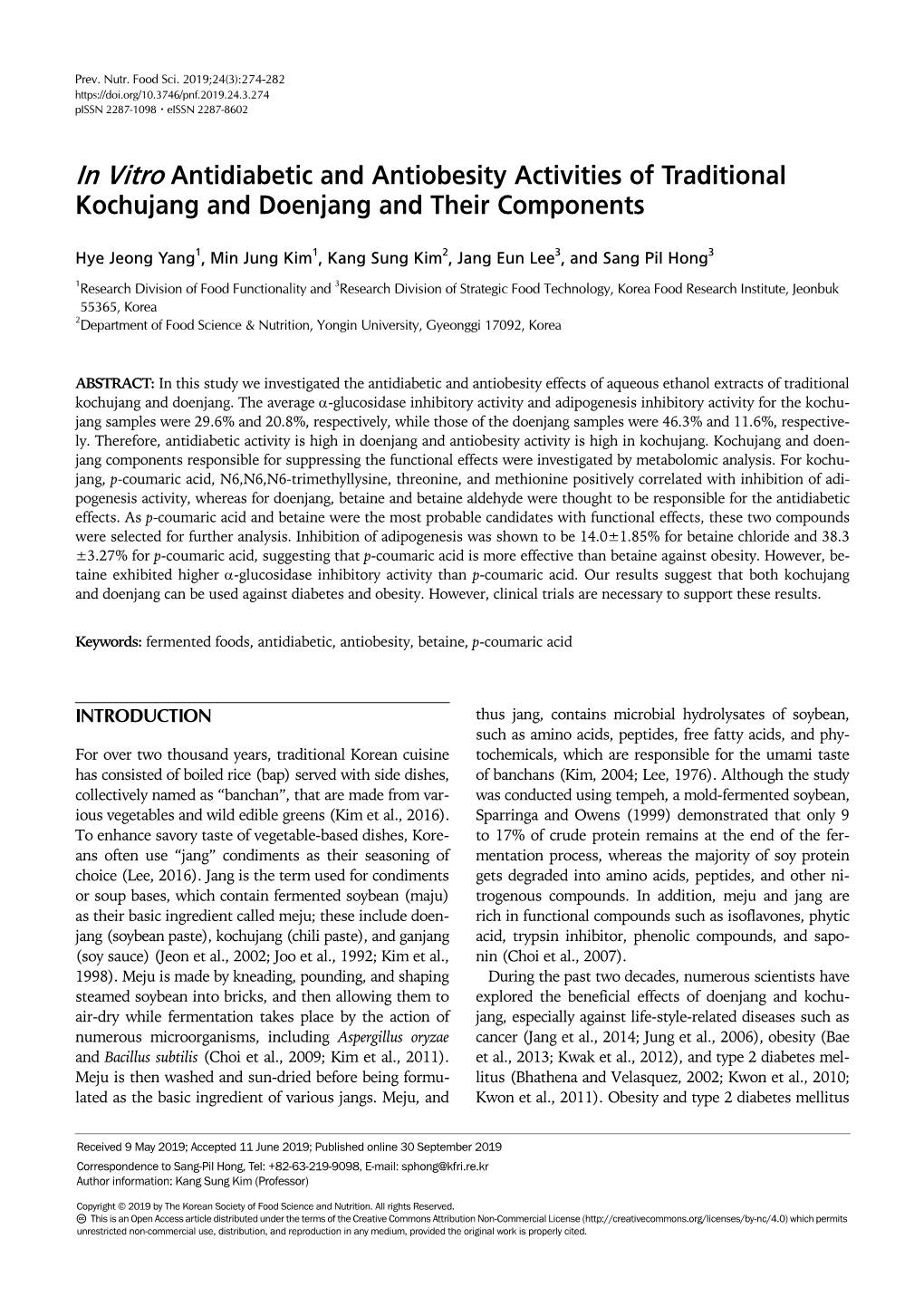 In Vitro Antidiabetic and Antiobesity Activities of Traditional Kochujang and Doenjang and Their Components