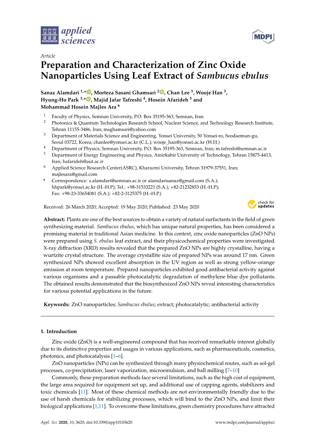 Preparation and Characterization of Zinc Oxide Nanoparticles Using Leaf Extract of Sambucus Ebulus