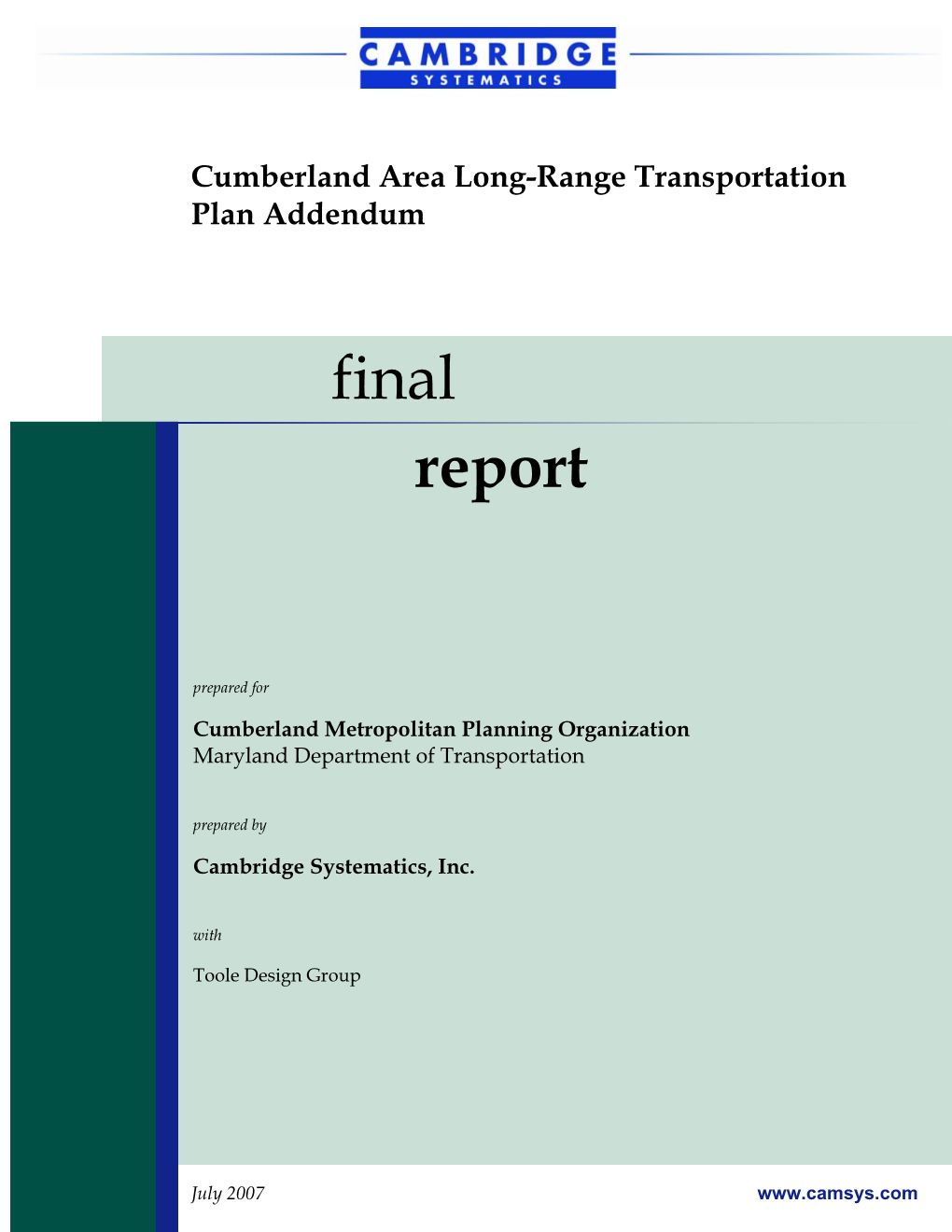 Cumberland Area Long-Range Transportation Plan Addendum