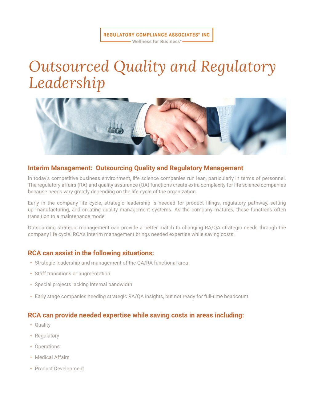 Outsourced Quality and Regulatory Leadership