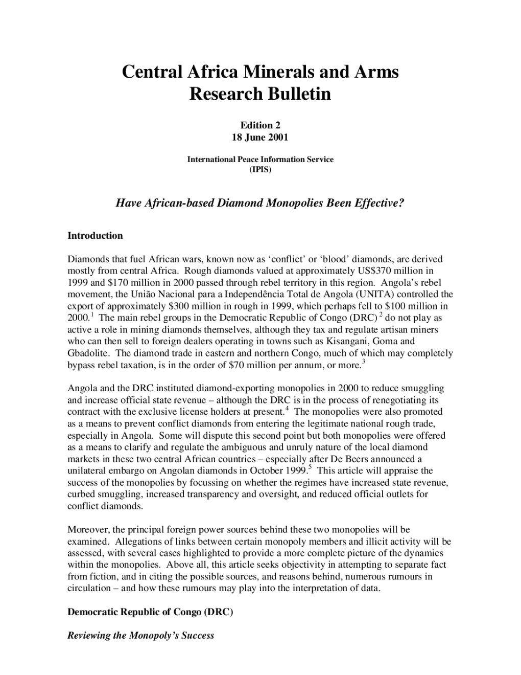 Central Africa Minerals and Arms Research Bulletin