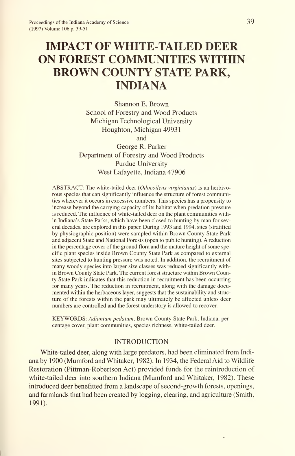 Proceedings of the Indiana Academy of Science 39