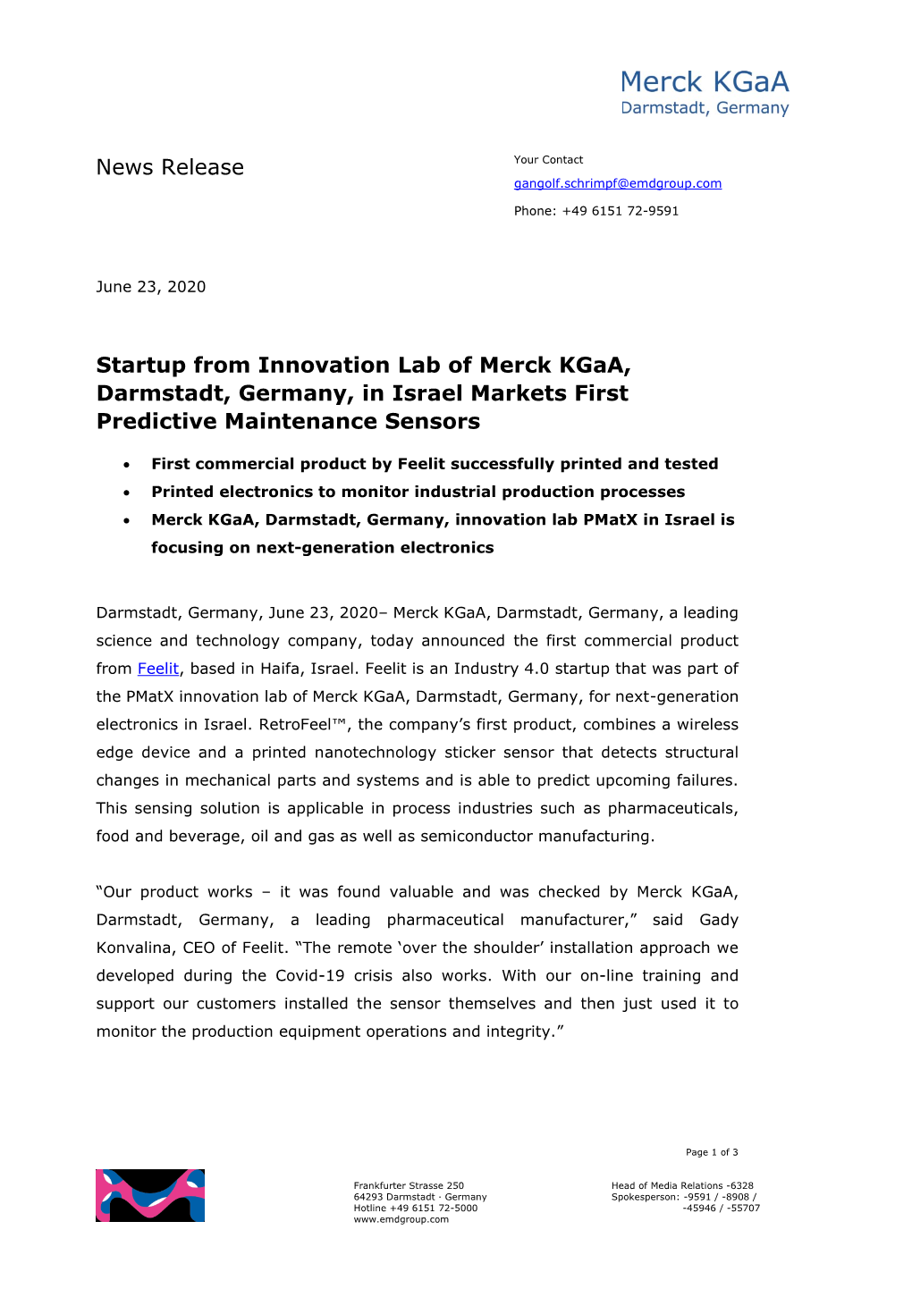 News Release Startup from Innovation Lab of Merck Kgaa, Darmstadt