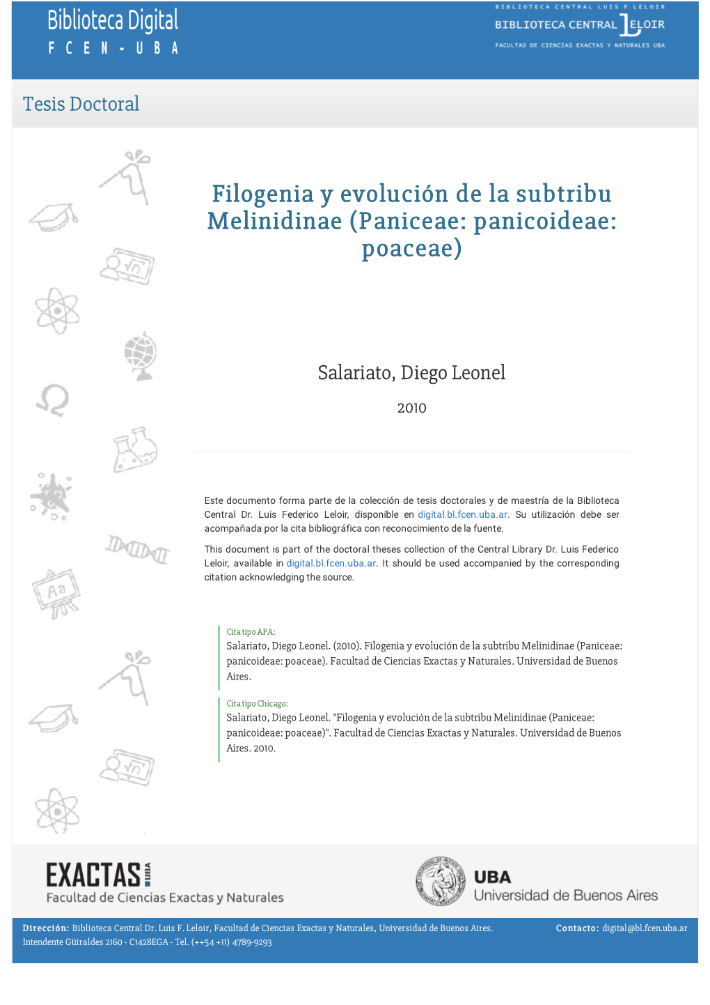 Filogenia Y Evolución De La Subtribu Melinidinae (Paniceae: Panicoideae: Poaceae)