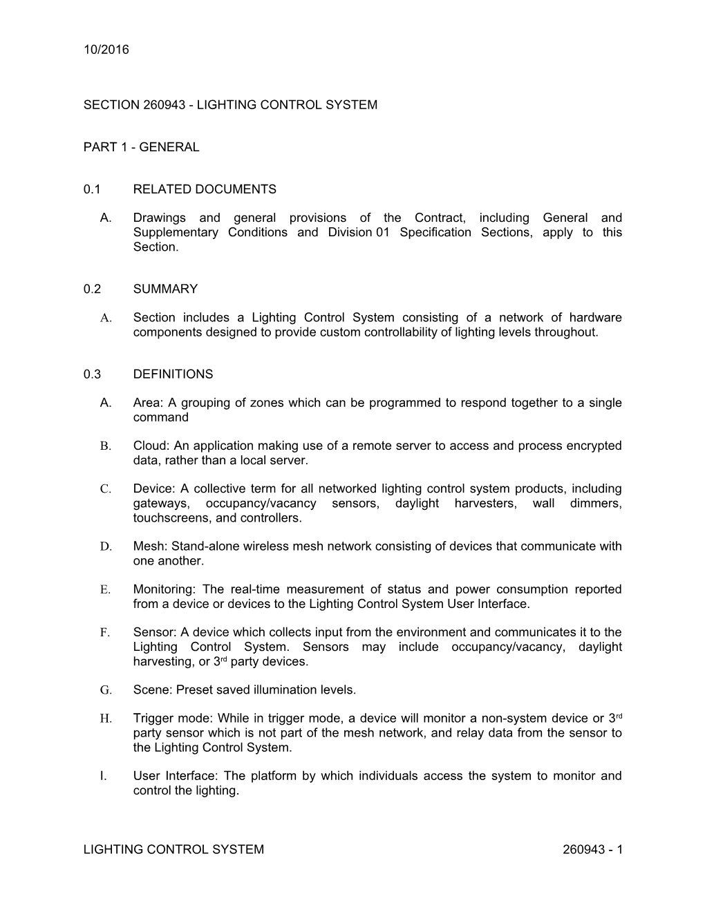 Section 260943.16 - Addressable-Luminaire Lighting Controls