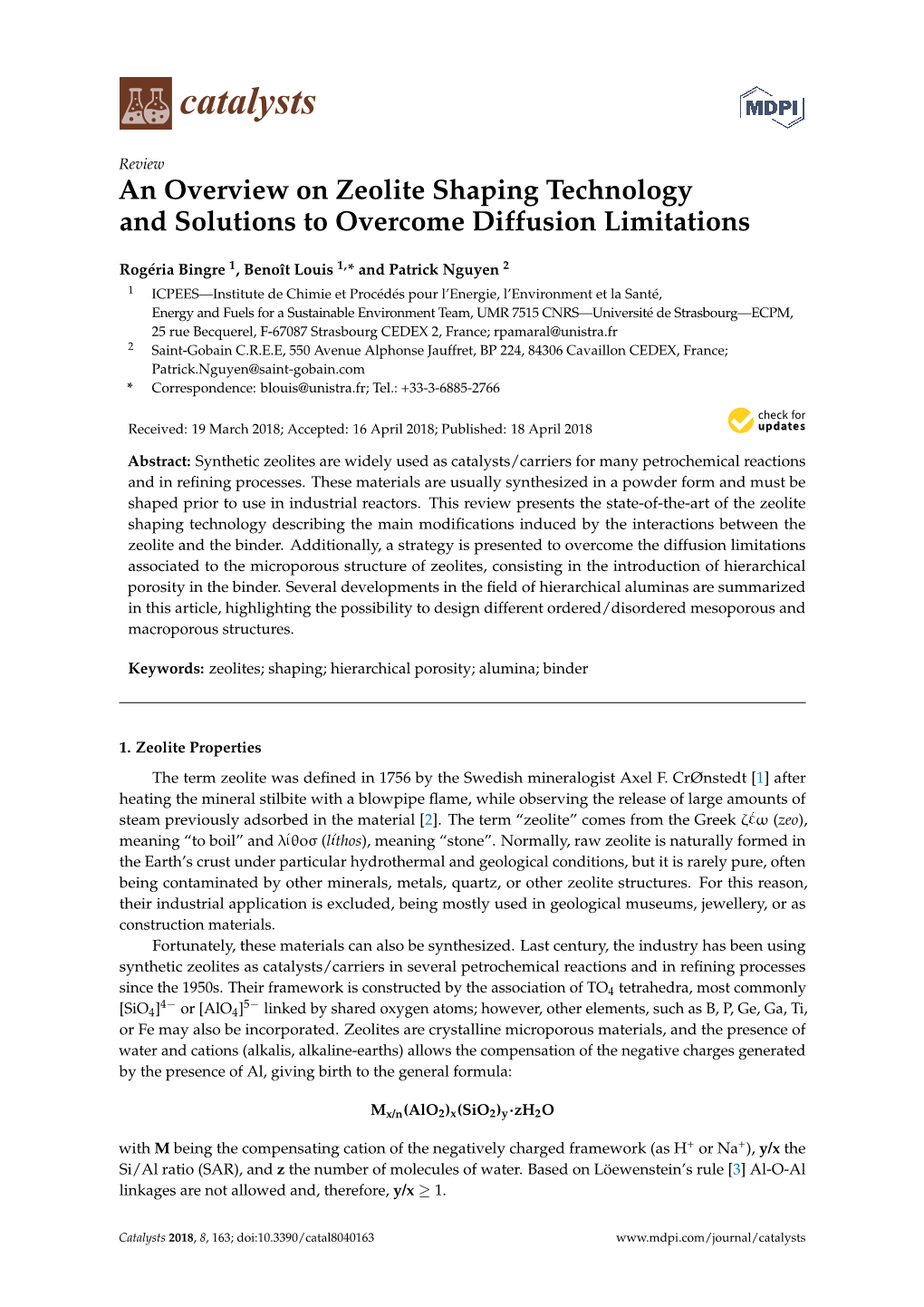 An Overview on Zeolite Shaping Technology and Solutions to Overcome Diffusion Limitations